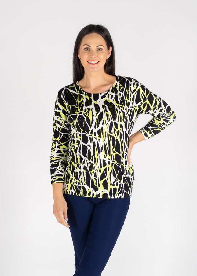 Jumper green abstract round neck 3/4 sleeve