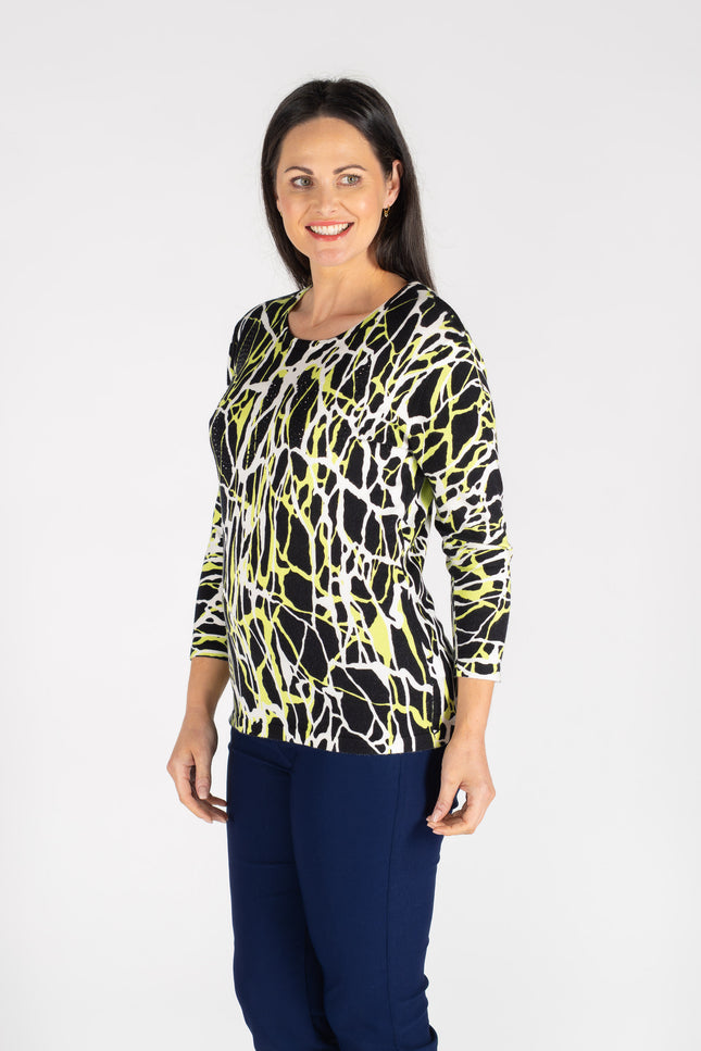 GREEN ABSTRACT JUMPER ROUND NECK 3/4 SLEEVE