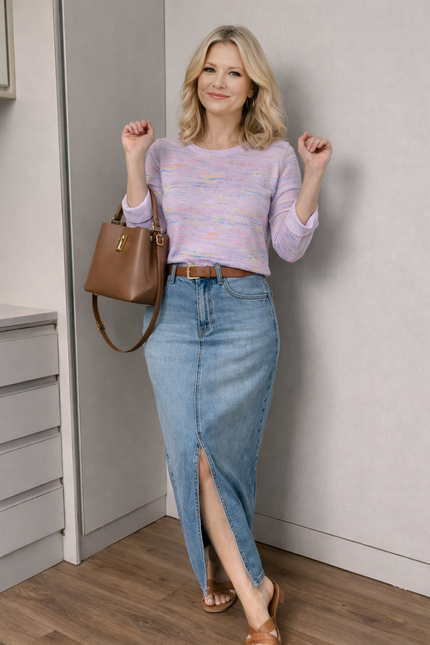 ROUND NECK MULTI FLECK JUMPER 3/4 SLEEVE