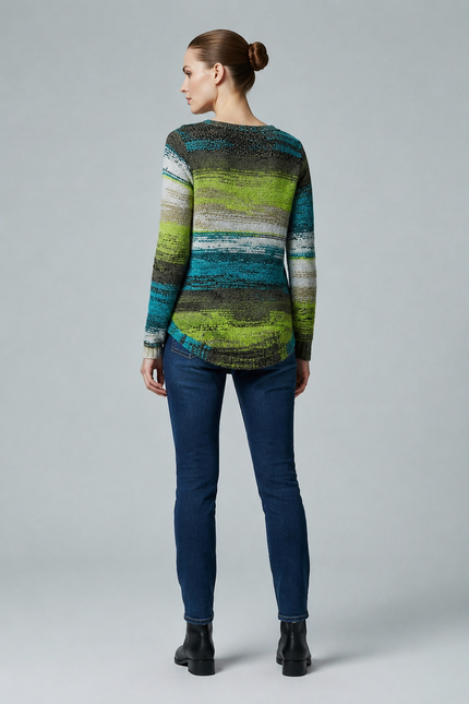 Jumper boucle curved hem round neck long sleeve