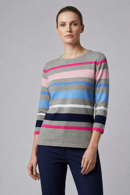 Jumper multi stripe round neck 3/4 sleeve