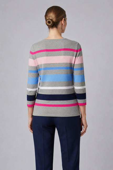 Jumper multi stripe round neck 3/4 sleeve