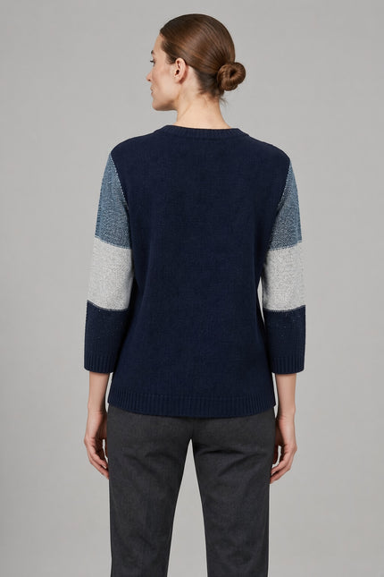 Jumper popcorn colour block round neck with 3/4 sleeve