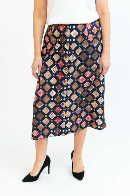 NAVY PRINT DIAMOND PRINT SKIRT