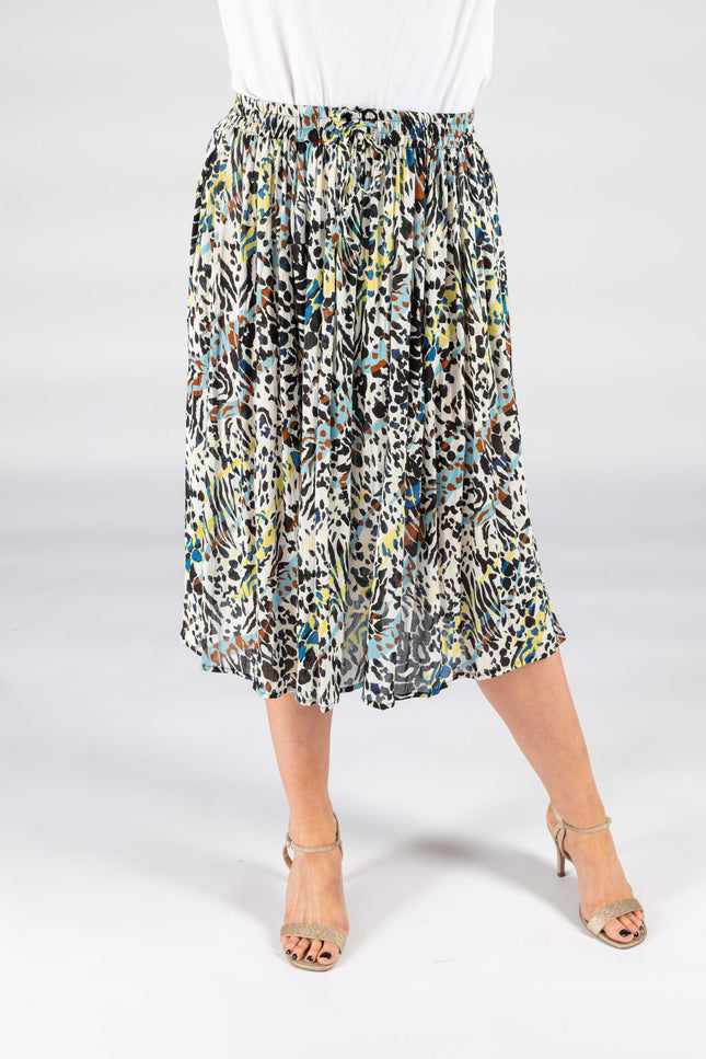 WHITE MULTI ANIMAL PRINT CRINKLE SKIRT