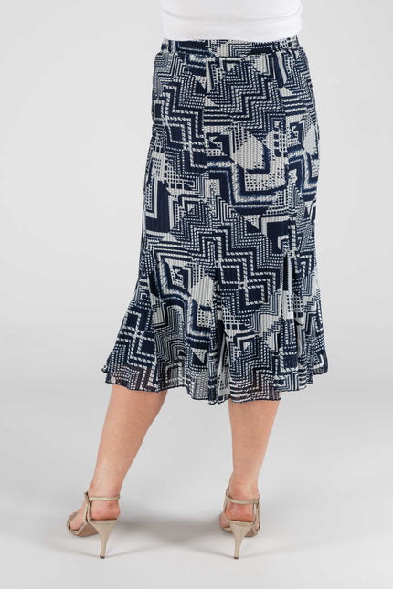 NAVY WHITE SKIRT WITH ELASTICATED WAIST