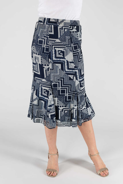 NAVY WHITE SKIRT WITH ELASTICATED WAIST