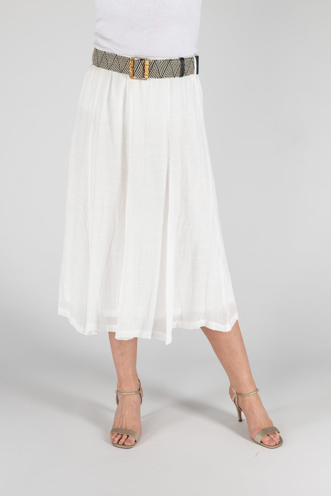 WHITE CRINKLE FABRIC PANELLED SKIRT WITH LININ