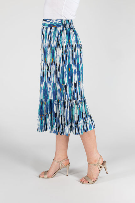 TURQ PRINT FRONT BUTTON CRINKLE SKIRT BOTTOM FRILL