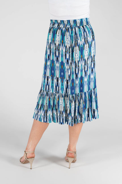 TURQ PRINT FRONT BUTTON CRINKLE SKIRT BOTTOM FRILL