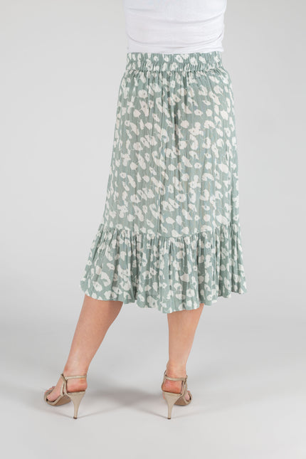 MINT PRINT FRONT BUTTON CRINKLE SKIRT  BOTTOM FRILL