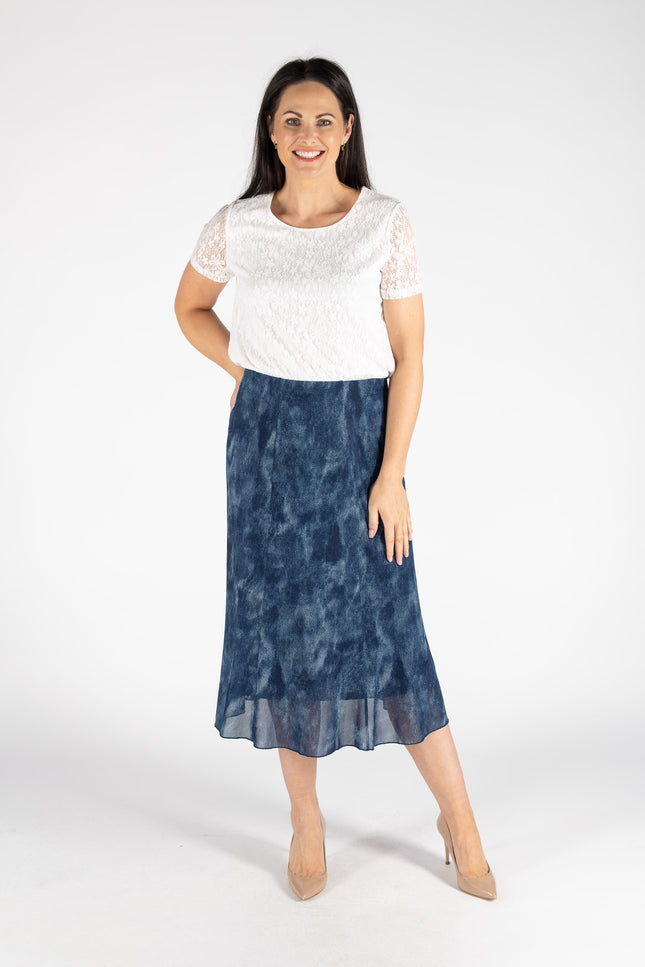 TIE DYE MESH PANEL SKIRT ELASTIC WAIST