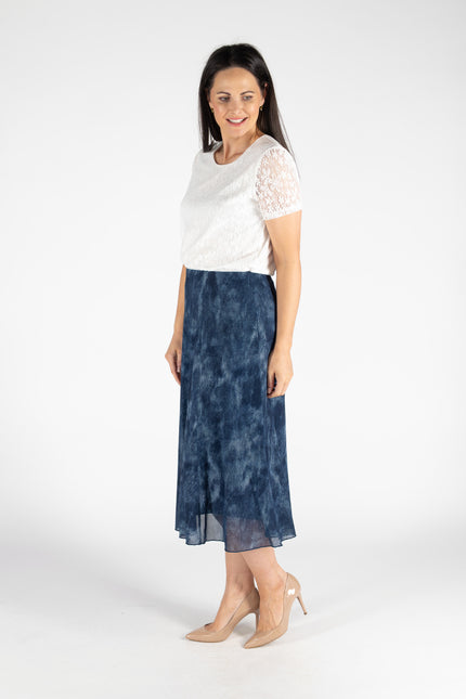 TIE DYE MESH PANEL SKIRT ELASTIC WAIST