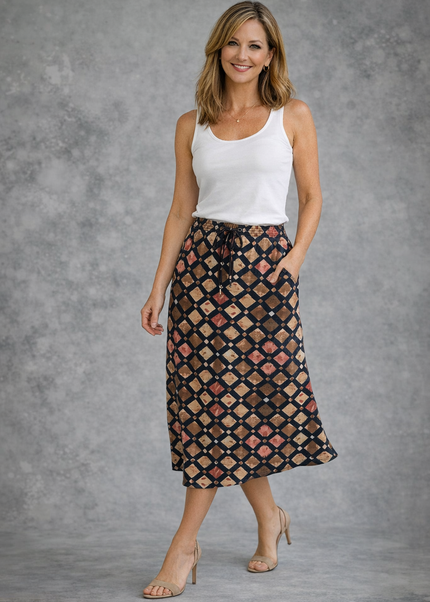 NAVY PRINT DIAMOND PRINT SKIRT