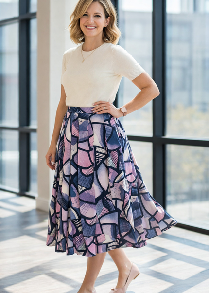 PURPLE NAVY SKIRT ELASTICATED WAIST TIE