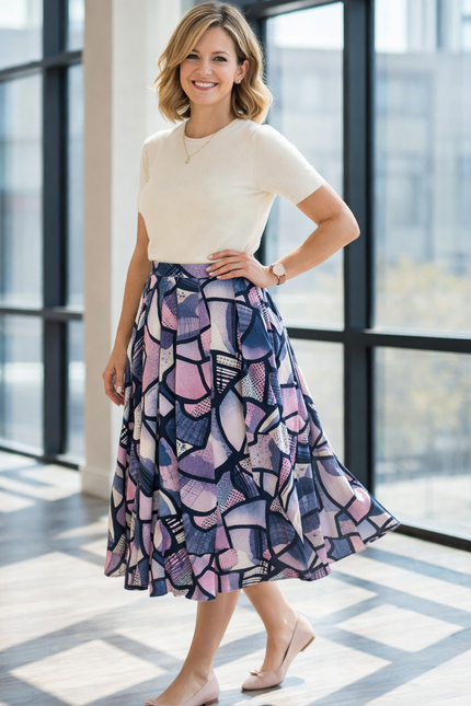 PURPLE NAVY SKIRT ELASTICATED WAIST TIE