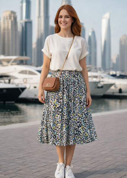 WHITE MULTI ANIMAL PRINT CRINKLE SKIRT