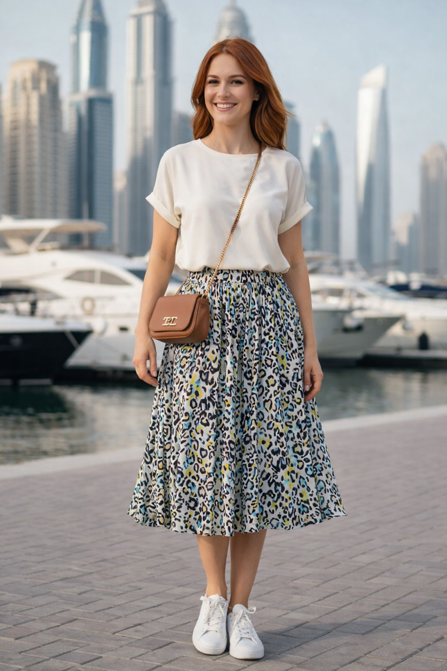 WHITE MULTI ANIMAL PRINT CRINKLE SKIRT