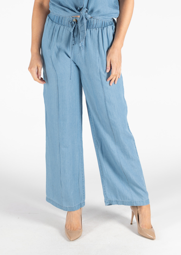 BLUE LYOCELL DENIM TROUSER ELASTIC WAIST - MID BLUE