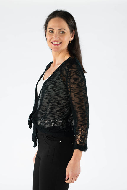 BLACK BORDER PATTERN SHRUG WITH 3/4 SLEEVE