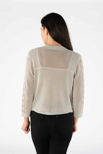 SILVER EDGE TO EGDE PATTERNED SHRUG WITH 3/4 SLEEVE