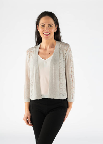 SILVER EDGE TO EGDE PATTERNED SHRUG WITH 3/4 SLEEVE