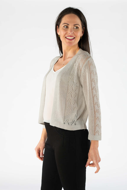SILVER EDGE TO EGDE PATTERNED SHRUG WITH 3/4 SLEEVE