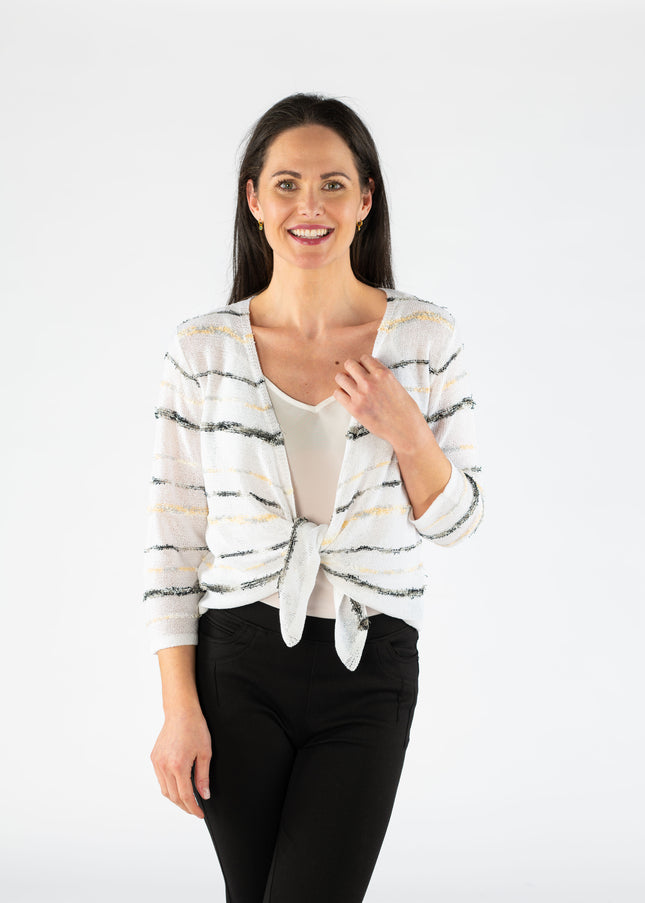 Shrug white multi stripe pattern with 3/4 sleeve