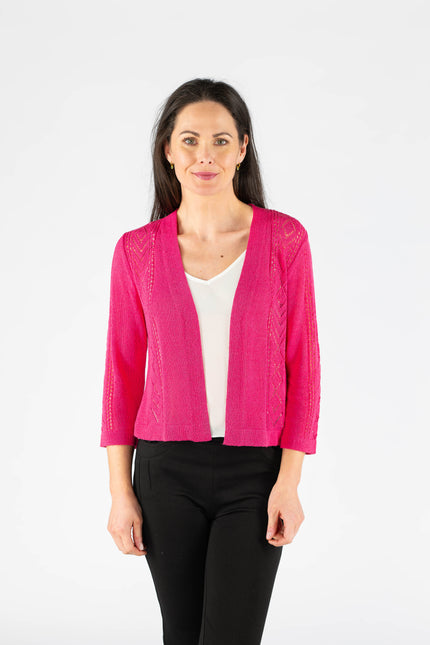 EDGE TO EDGE PATTERNED SHRUG WITH 3/4 SLEEVE