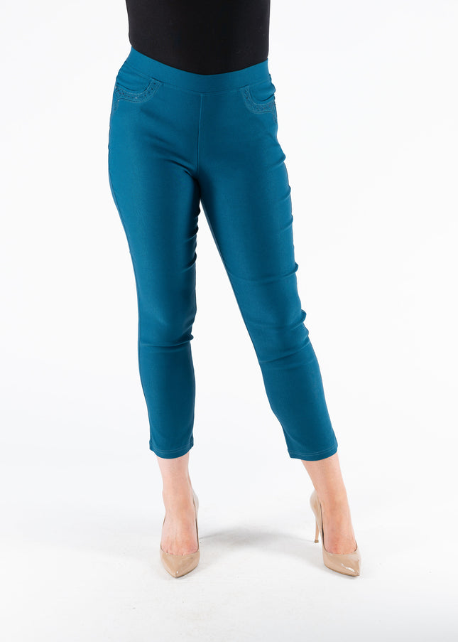 EMBROIDERED POCKET TROUSER 27" LEG ELASTCATED