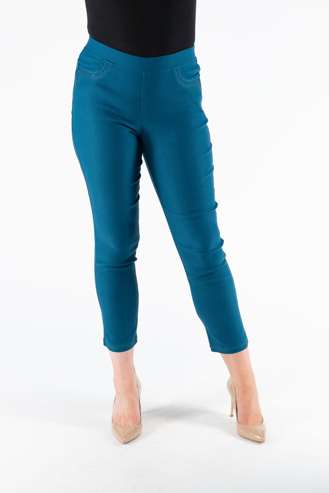 EMBROIDERED POCKET TROUSER 27" LEG ELASTCATED