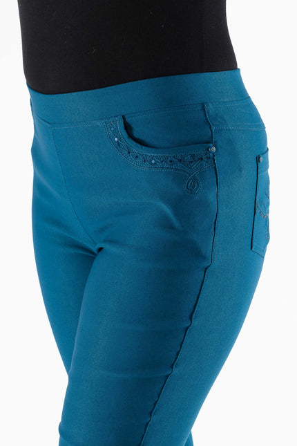 EMBROIDERED POCKET TROUSER 27" LEG ELASTCATED