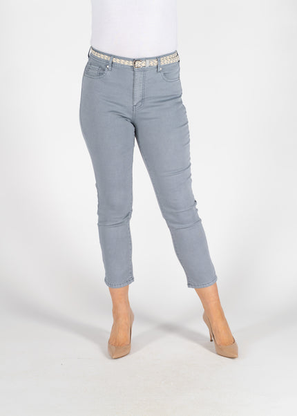 27 INCH GARMENT DYE DENIM JEANS WITH BELT