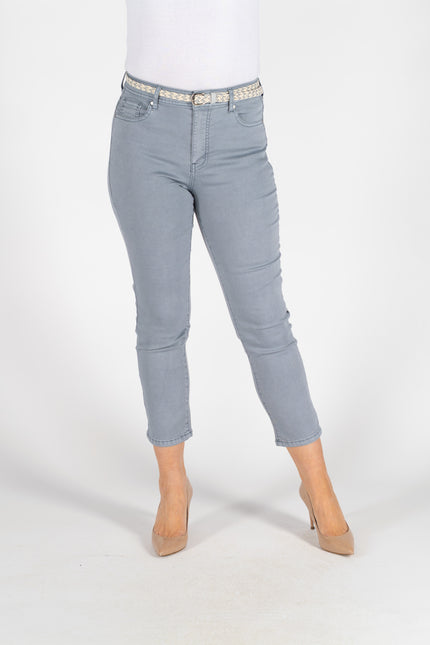 27 INCH GARMENT DYE DENIM JEANS WITH BELT