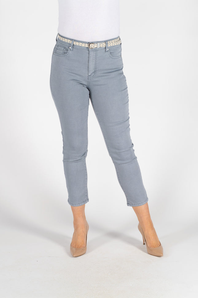 27 INCH GARMENT DYE DENIM JEANS WITH BELT