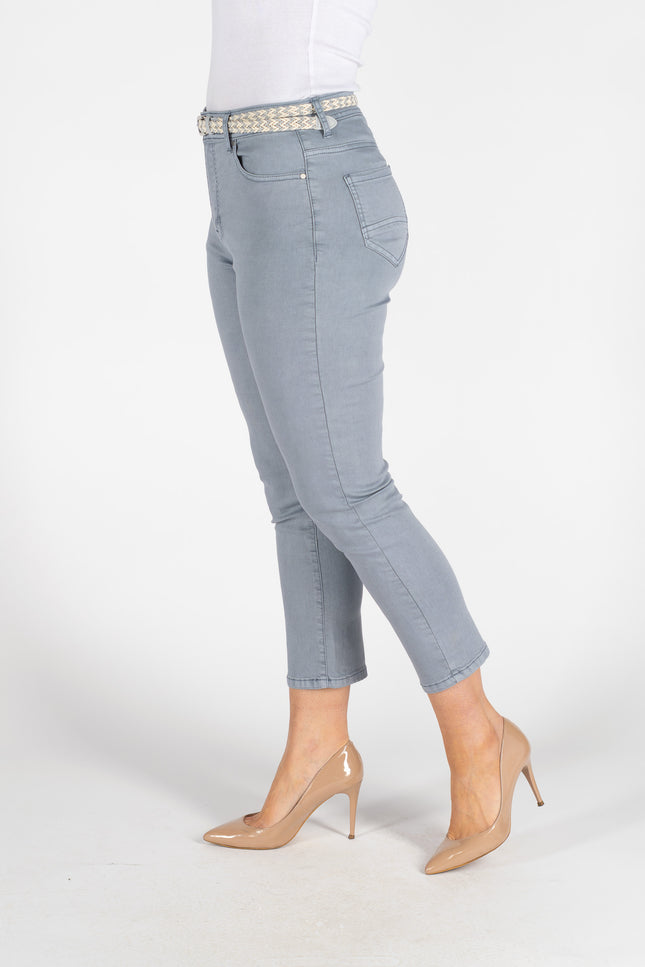 27 INCH GARMENT DYE DENIM JEANS WITH BELT