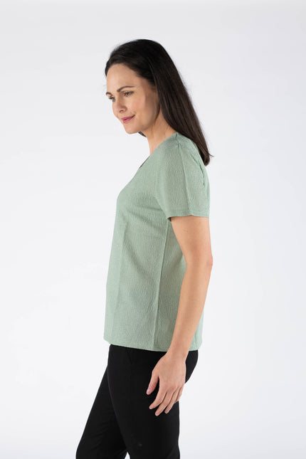 Textured fabric top round neck with short sleeve - LIME