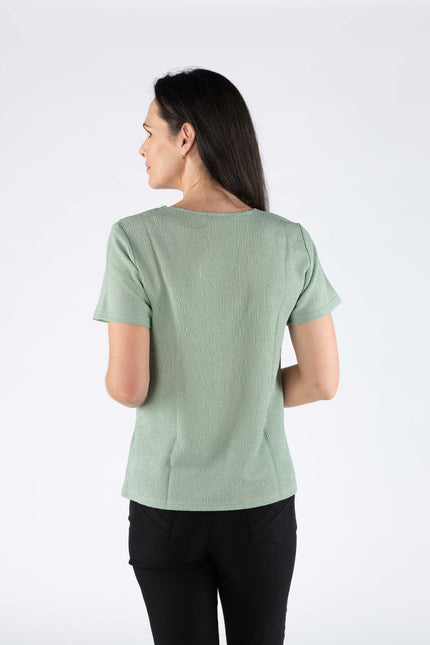 Textured fabric top round neck with short sleeve - LIME
