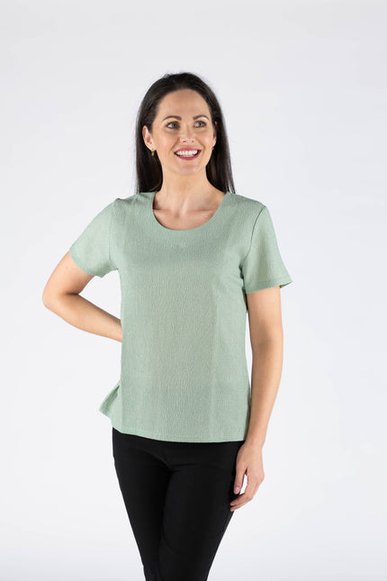 Textured fabric top round neck with short sleeve - LIME