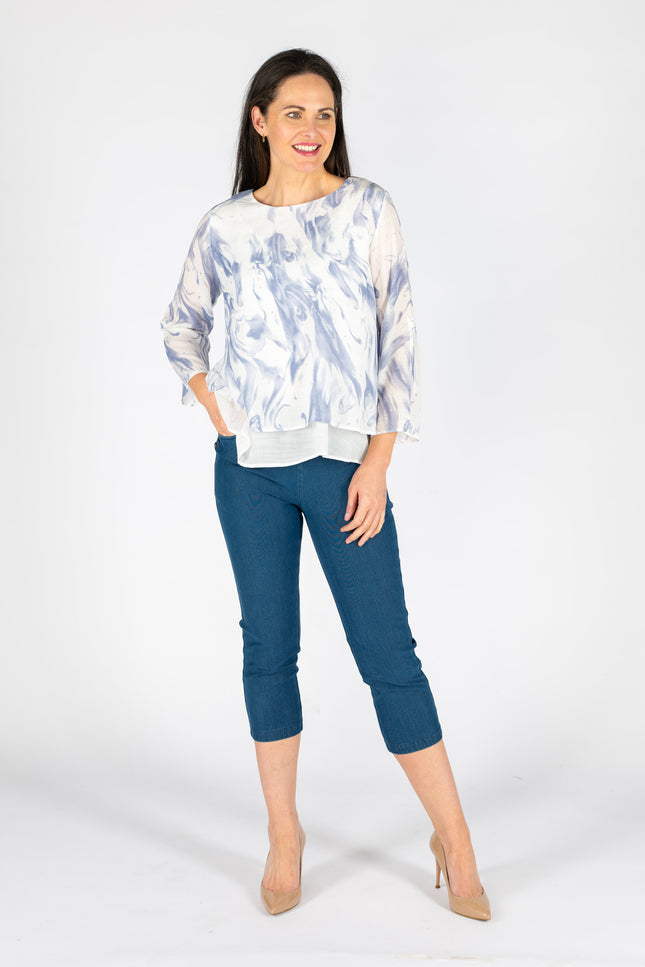 WHITE BLUE Watercolor waves layered top with round