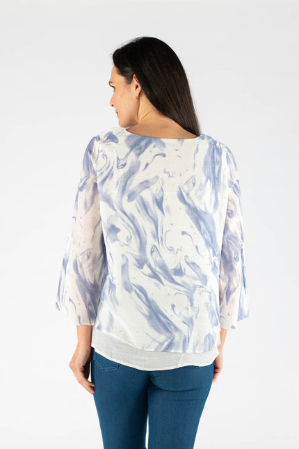 WHITE BLUE Watercolor waves layered top with round