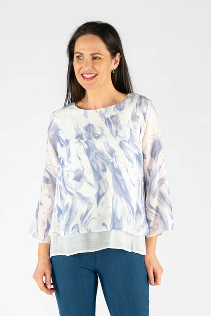 WHITE BLUE Watercolor waves layered top with round