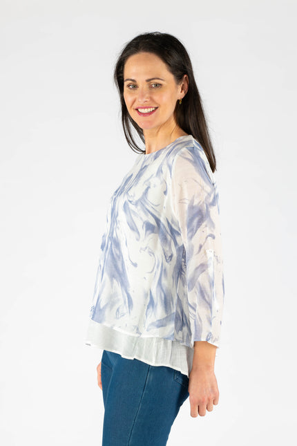 WHITE BLUE Watercolor waves layered top with round