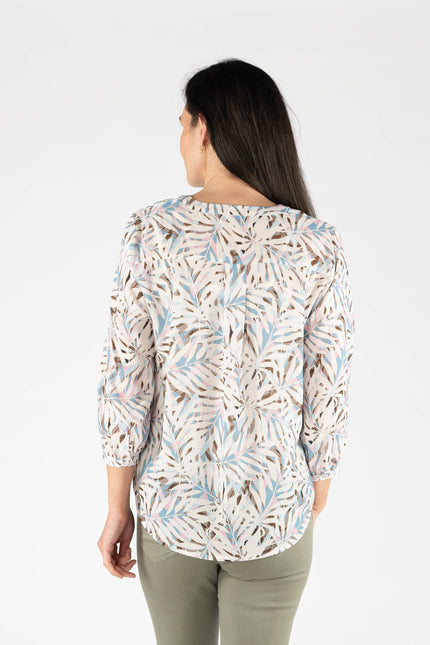TROPICAL TOP  Buttoned Cuff 3/4 SLEEVE - WHITE MULTI