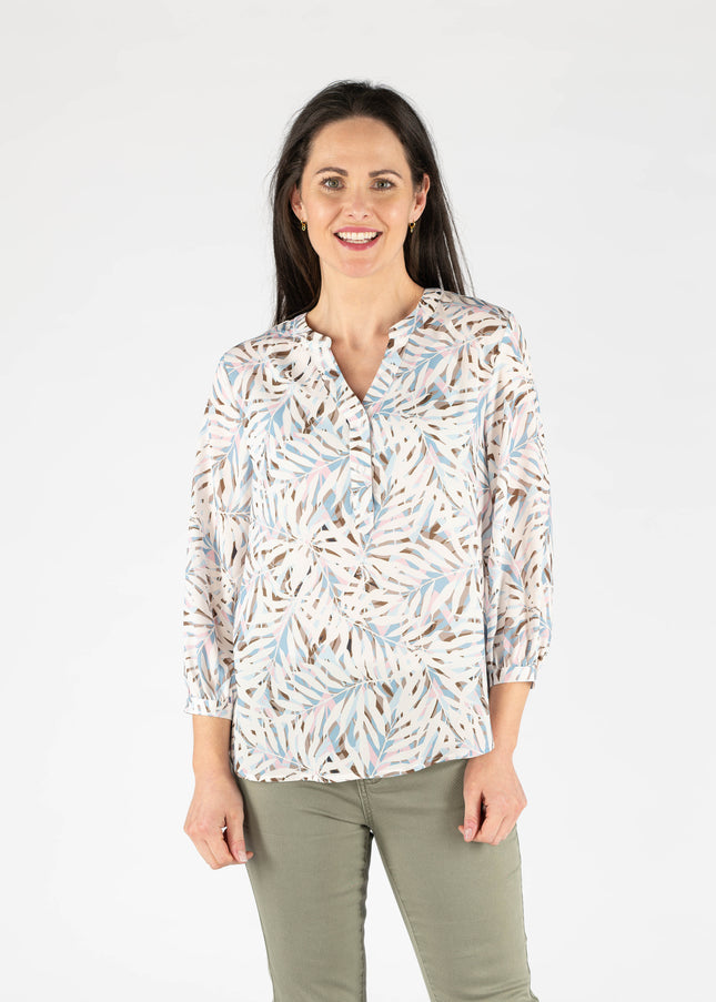Top tropical buttoned cuff 3/4 sleeve