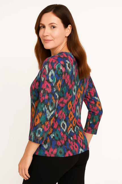 Top abstract print burnout  3/4 sleeve