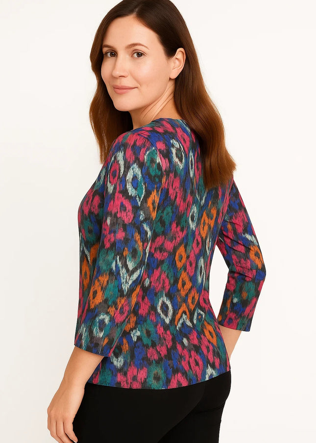 Top abstract print burnout  3/4 sleeve