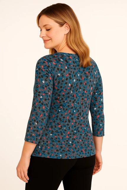 Top animal print burnout 3/4 sleeve