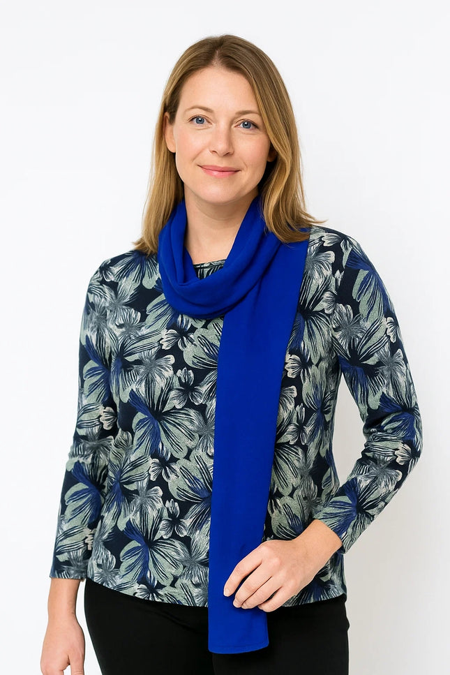 Flower Print Long Sleeve Top With Scarf