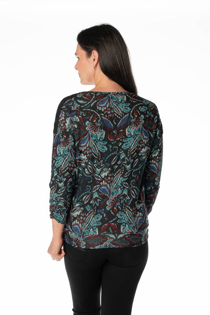 Top lace shoulder round neck long sleeve